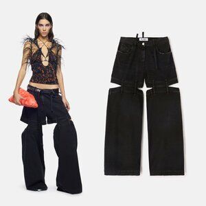 The Attico Ashton Cut Out Wide Leg Jeans in Black 29